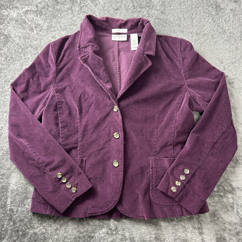 Vtg Villager Stretch Purple Corduroy Blazer Plum Dark Academia Women's Size 14